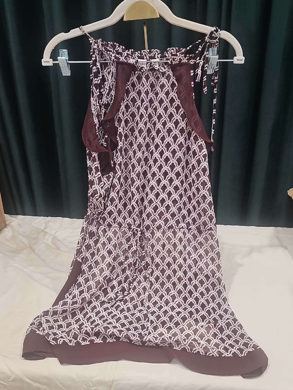 Eva mendes for New York & Company Burgundy and White Printed Tie-Shoulder Tunic
